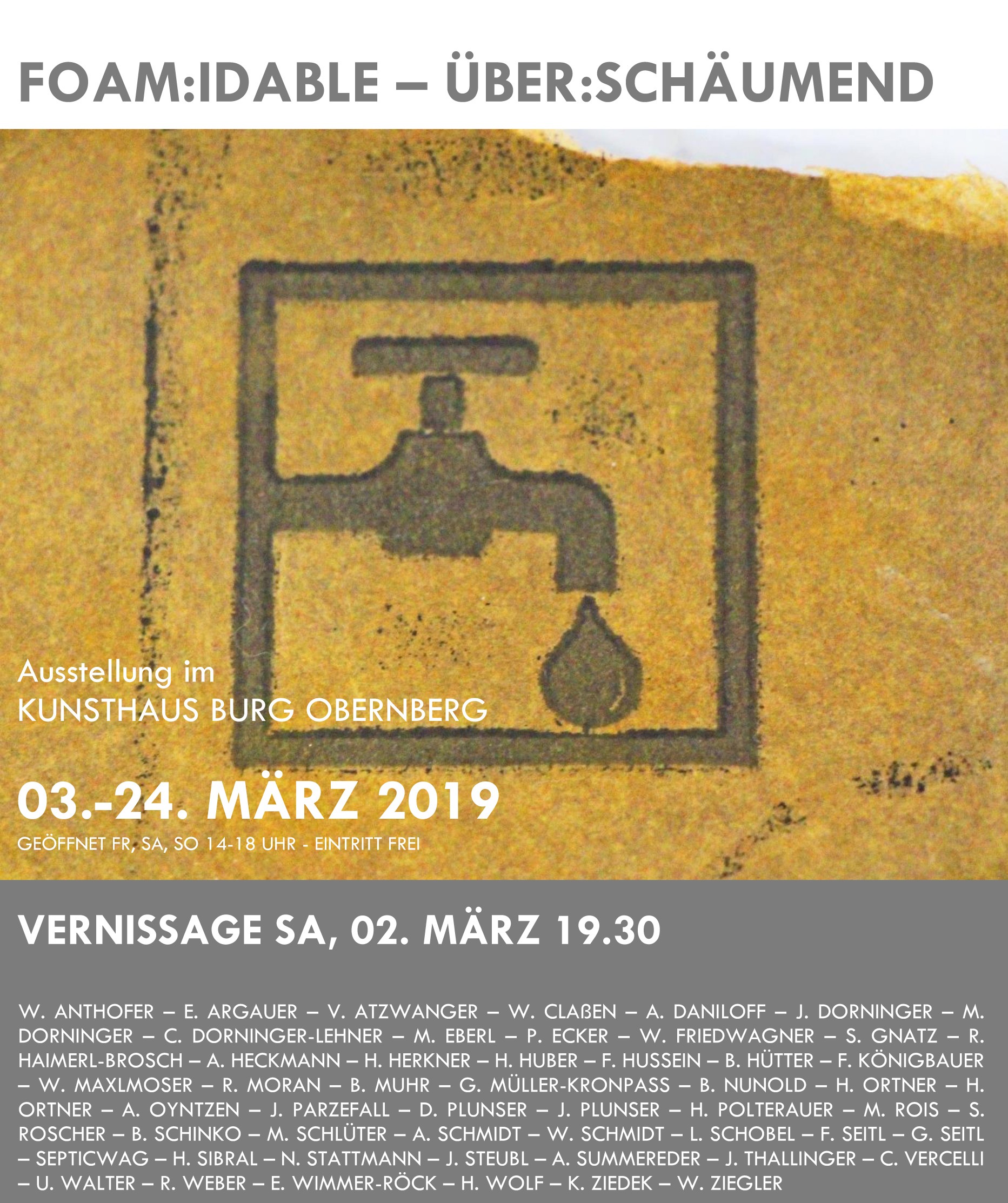 foamidable-Einladung zur Biermärz-Ausstellung im Kunsthaus Burg Obernberg